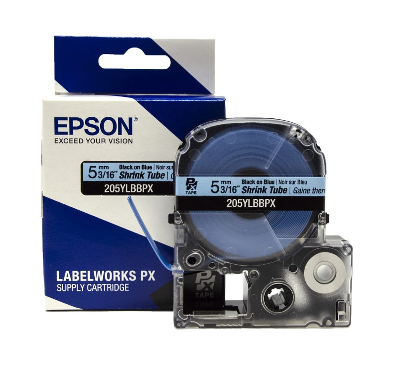 LABELWORKS Epson LABELWORKS 205YLBBPX Genuine Shrink Tube AWG 10-18 Black on Blue Shrink Tube - 3/16" (5MM) Wide, 98" - Image 1