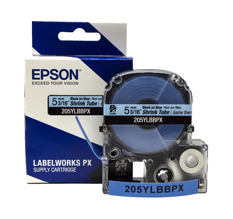 LABELWORKS Epson LABELWORKS 205YLBBPX Genuine Shrink Tube AWG 10-18 Black on Blue Shrink Tube - 3/16" (5MM) Wide, 98" - Image 3
