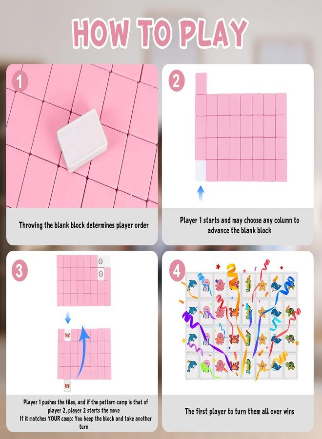 lovivid 65 Tiles 30mm Vita Mahjong Game Set ABS Plastic Material Set for 2 Players Mahjong Seaside Escape Game Block Matching Game (Pink) - Image 5