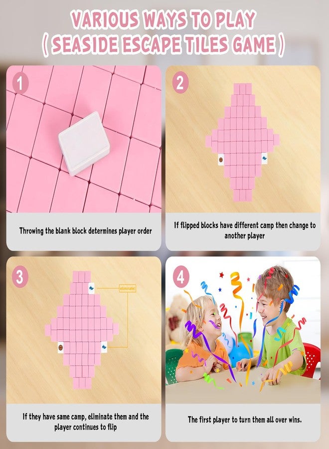 lovivid 65 Tiles 30mm Vita Mahjong Game Set ABS Plastic Material Set for 2 Players Mahjong Seaside Escape Game Block Matching Game (Pink) - Image 4