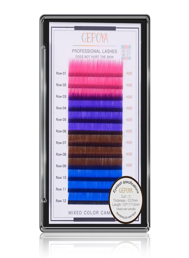 GEPOYA Color Eyelash Extension 0.07mm Thickness C Curl 3D Layer Volume Lash- 3 Lengths and 4 Colors Mixed Tray- Professional Salon Use - Image 1