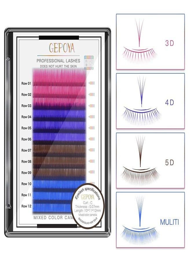 GEPOYA Color Eyelash Extension 0.07mm Thickness C Curl 3D Layer Volume Lash- 3 Lengths and 4 Colors Mixed Tray- Professional Salon Use - Image 3