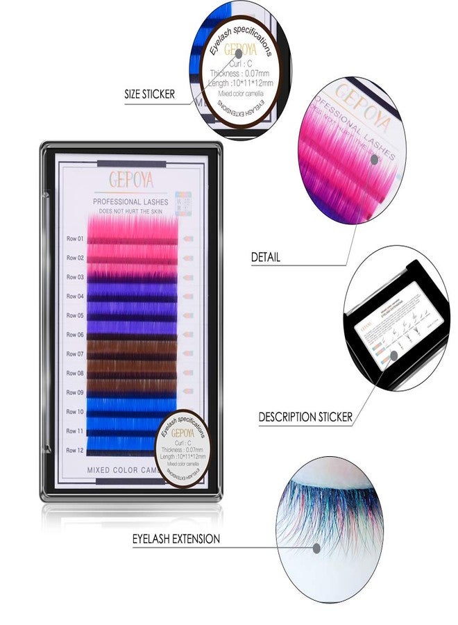 GEPOYA Color Eyelash Extension 0.07mm Thickness C Curl 3D Layer Volume Lash- 3 Lengths and 4 Colors Mixed Tray- Professional Salon Use - Image 2