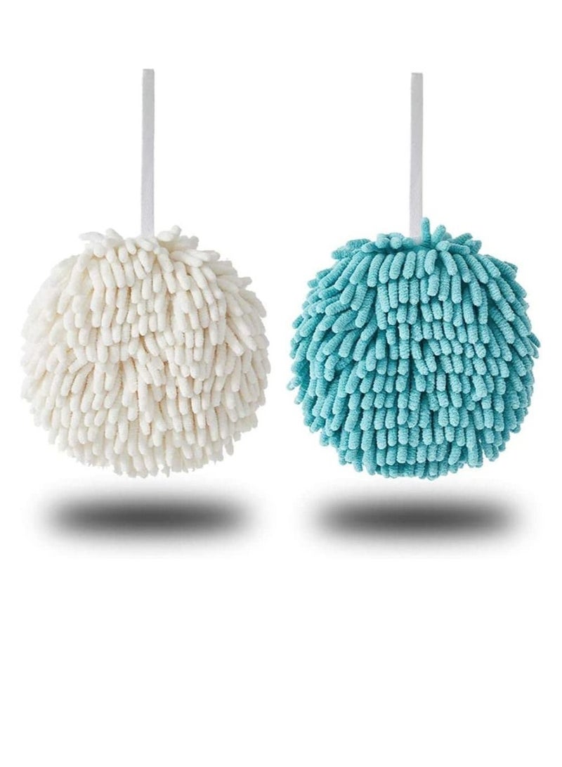 MahMir MahMir Microfiber Hand Towel Ball Fast Drying Chenille Hand Towel Ball Absorbent Soft Towel Microfiber Hand Towels for Bathroom Kitchen Hand Drying Puff Green + White 2-Pack  - Image 1