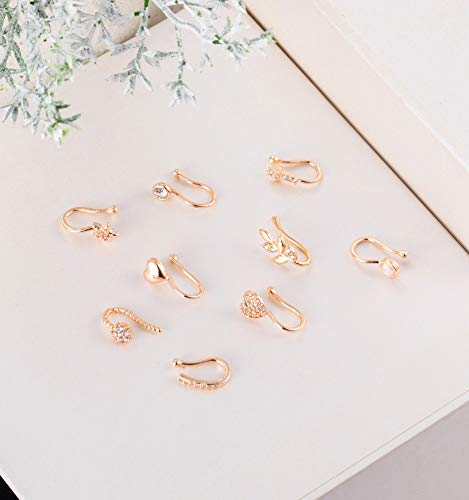 Masedy 9Pcs Fake Nose Rings Hoop Clip On Faux Setump Cartilage Tragus Ring Non Piercing Jewelry R - Image 2