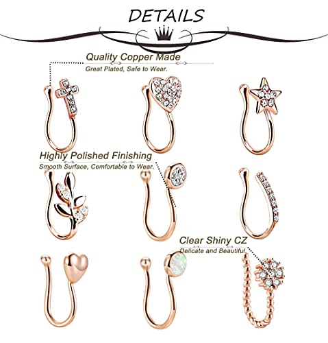 Masedy 9Pcs Fake Nose Rings Hoop Clip On Faux Setump Cartilage Tragus Ring Non Piercing Jewelry R - Image 4