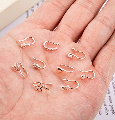 Masedy 9Pcs Fake Nose Rings Hoop Clip On Faux Setump Cartilage Tragus Ring Non Piercing Jewelry R - Image 5