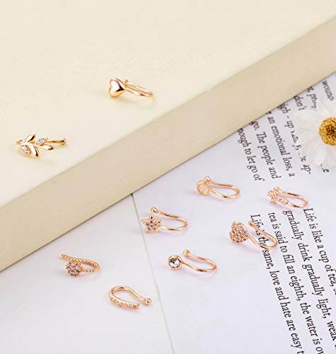 Masedy 9Pcs Fake Nose Rings Hoop Clip On Faux Setump Cartilage Tragus Ring Non Piercing Jewelry R - Image 3