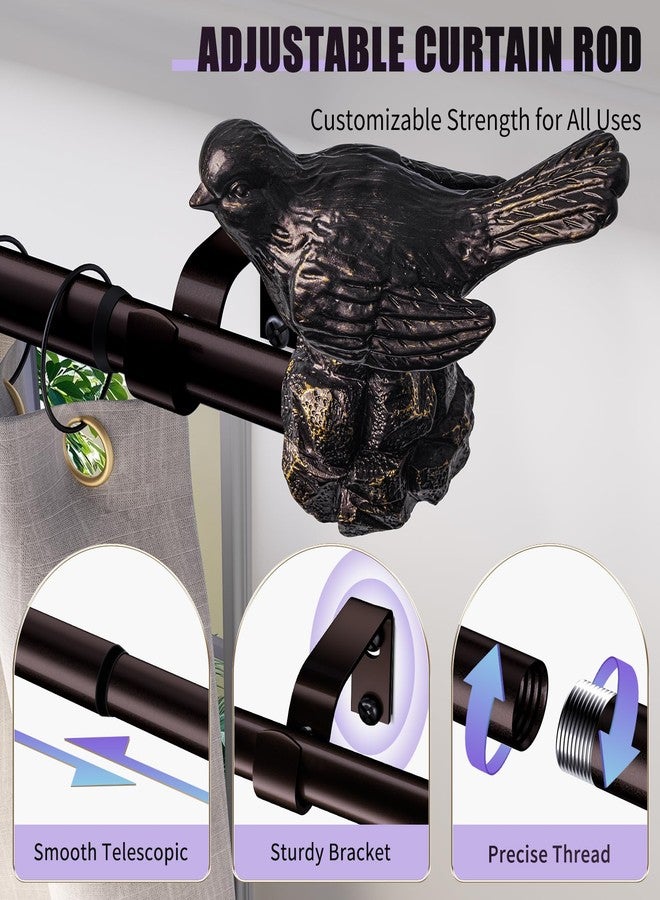 KVEEO Bronze Curtain Rods 48"-90" Curtain Rods for Windows Adjustable Drapery Rod with Bird Finials Heavy Duty Window Curtain Rod for Living Room Bedroom - Image 2