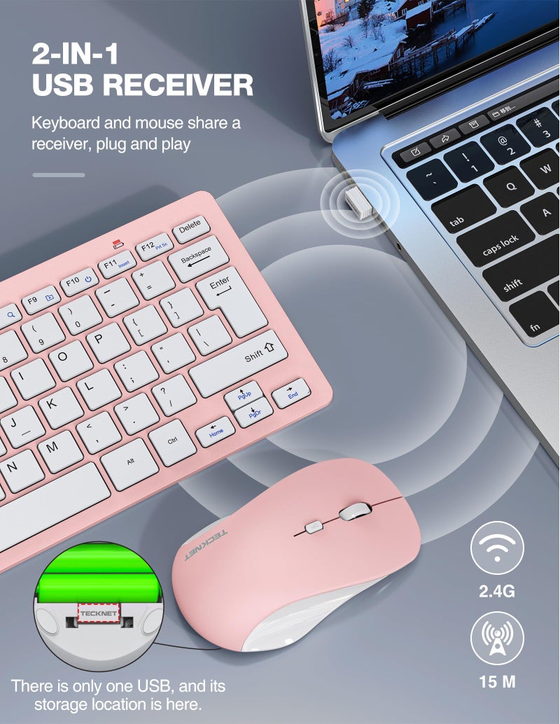 TECKNET Wireless Keyboard and Mouse Combo, Mini Cordless Computer Keyboard and Mouse Set 2.4GHz, Silent Adjustable 1600 DPI, Quiet Click, Lag-Free for Computer, Laptop, PC, Windows, Mac, Chrome OS - Image 2