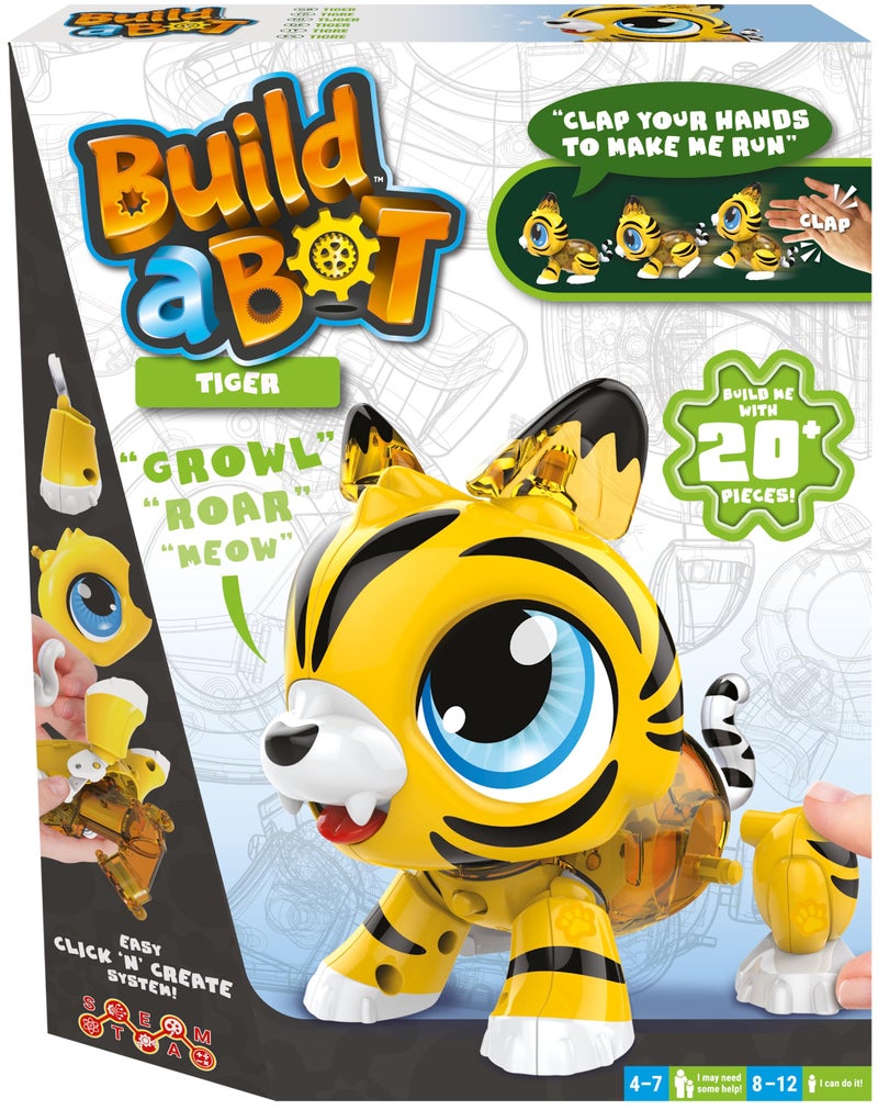 Goliath Goliath Build-a-Bot: Tiger | Build Your Own Interactive Pet Tiger | Easy Click 'n' Create System | 20+ Piece STEM Robot Kit for Kids | For Ages 4+  - Image 1