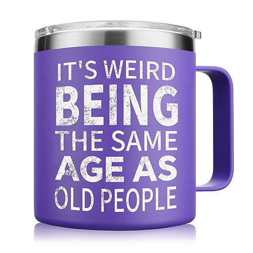 NOWWISH Christmas Gifts for Women Its Weird Being The Same Age As Old People Mug Birthday Funny Gifts for Women Mom Wife Grandma Best Friend 14oz Purple