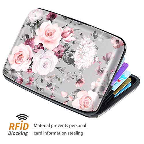 Coco Rossi Mini Credit Card Holder for Women,RFID Blocking Slim Hard Card Case ID Case Travel Wallet,Grey Flowers - Image 3