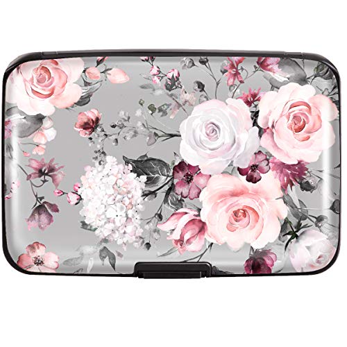 Coco Rossi Mini Credit Card Holder for Women,RFID Blocking Slim Hard Card Case ID Case Travel Wallet,Grey Flowers - Image 2