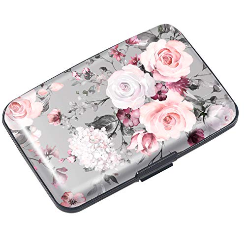 Coco Rossi Mini Credit Card Holder for Women,RFID Blocking Slim Hard Card Case ID Case Travel Wallet,Grey Flowers - Image 1