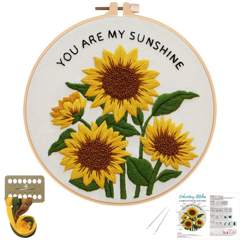 Nuberlic Sunflower Embroidery Kit for Beginners -Adults Starter Cross Stitch Kit DIY Needlepoint with Hoop, Pre-Printed Fabric, Threads & Step-by-Step Guide - Image 1