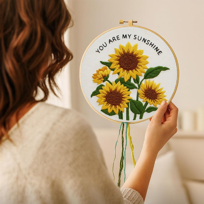 Nuberlic Sunflower Embroidery Kit for Beginners -Adults Starter Cross Stitch Kit DIY Needlepoint with Hoop, Pre-Printed Fabric, Threads & Step-by-Step Guide - Image 2