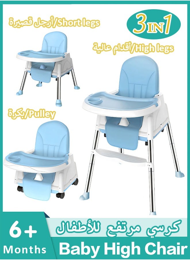 Generic 3 in 1 Baby High Chair, Portable Baby Chair with Dining Tray, Baby Adjustable Convertible Chairs for Babies and Toddlers, Multifunctional Portable Adjustable Junior High Chair With Tray And Safety Seat Belt , for 6 Months To 5 Years Old Baby/Infant/Toddlers,Baby Highchair For Eating ,Compact/Light Weight/Portable/Easy to Clean,  for  6 Months Babies and Toddlers  - Image 1