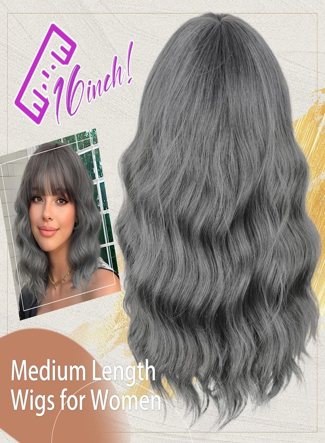 Nnzes Wig Bangs Dark Salt and Pepper Short Wavy Hair for Women Natural Looking Heat Resistant Bob Wigs with Synthetic Wig for Daily Party Use - Image 4