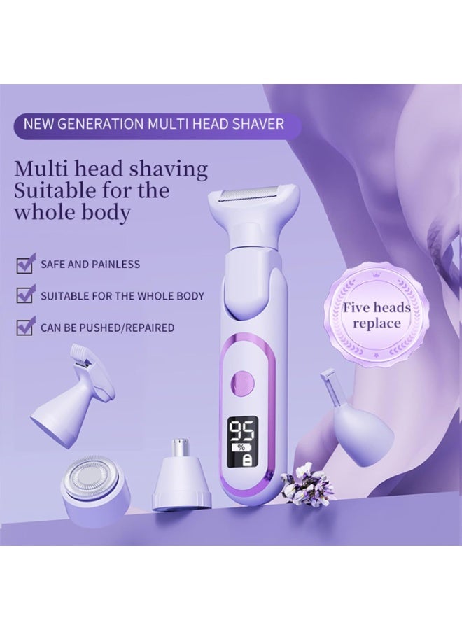 5 in 1 Electric Shaver for Women Rechargeable USB Hair Remover with LED Display for Face Arms Underarms Bikini Back and Legs Unisex - Image 2