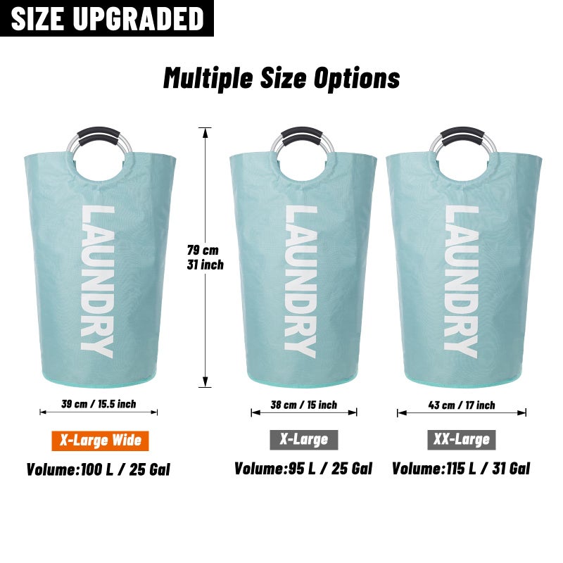 Caroeas 100L Laundry Basket,Large Laundry Hamper, Laundry Bag with Padded Handles, Clothes Hamper Stands Up Well, Collapsible Free Standing Easy Storage Washing Bin (Light Blue,100L) - Image 3