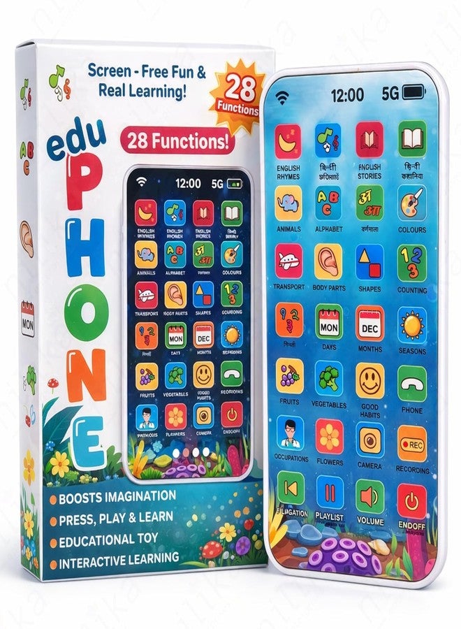 Educational Phone Type-C Rechargeable Musical Toy 28 Functions, Alphabet, Numbers, Varnmala, Animal Sounds, Nursery Rhymes in English & Hindi for Age 2 Years to 10 Years - Image 1