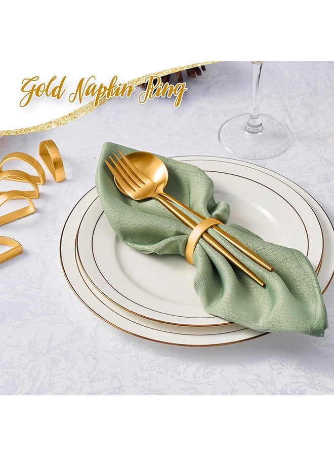 Peachjoy طقم حلقات المناديل الذهبية من 12، حلقات معدنية ذهبية على شكل نصف دائرة، حلقات مناديل لعيد الشكر وعيد الميلاد، حلقات مناديل لتزيين طاولة العشاء، الزفاف، الحفلات، - Image 4