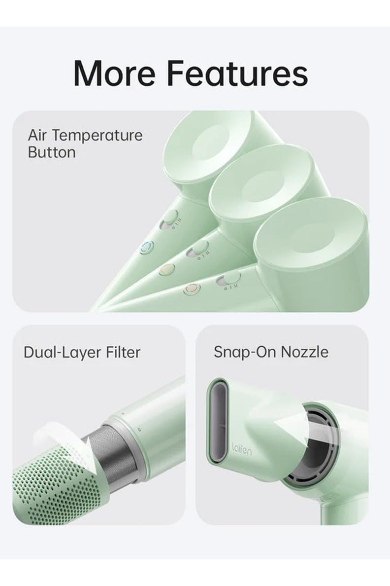 Laifen SE Lite Ionic Hair Dryer –Mint Green– Fast Drying Blow Dryer with 105,000 RPM Powerful Brushless Motor, Thermo-Control Technology, Low Noise, Lightweight & Compact – Best-Seller Worldwide, #1 International - Image 2