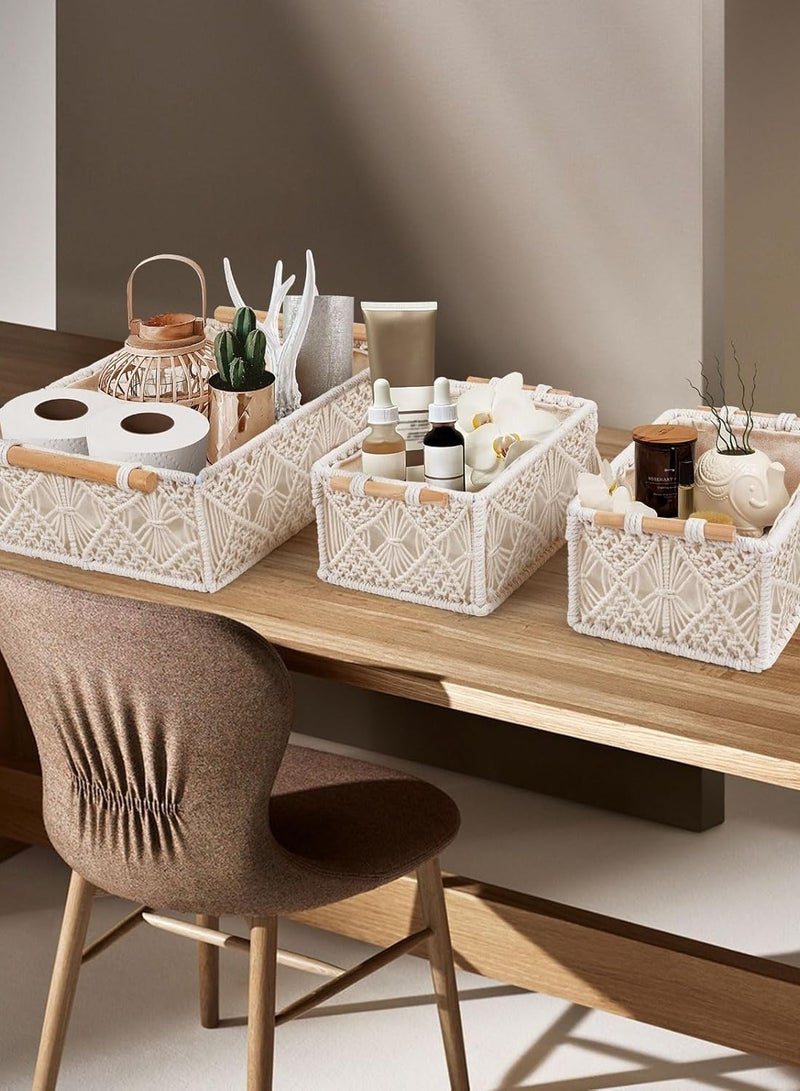 انتيكيانو 3 علبة تخزين بتصميم مكرمية -منظم بوهيمي منسوج يدويا - Image 2