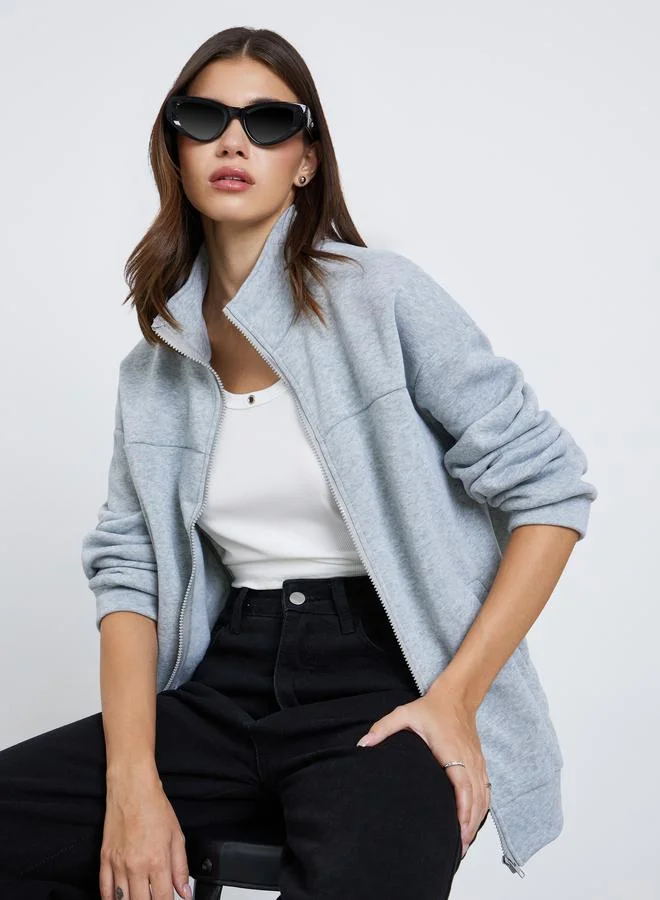Take Two Take Two Solid Drop Shoulder Zipper Hoodie