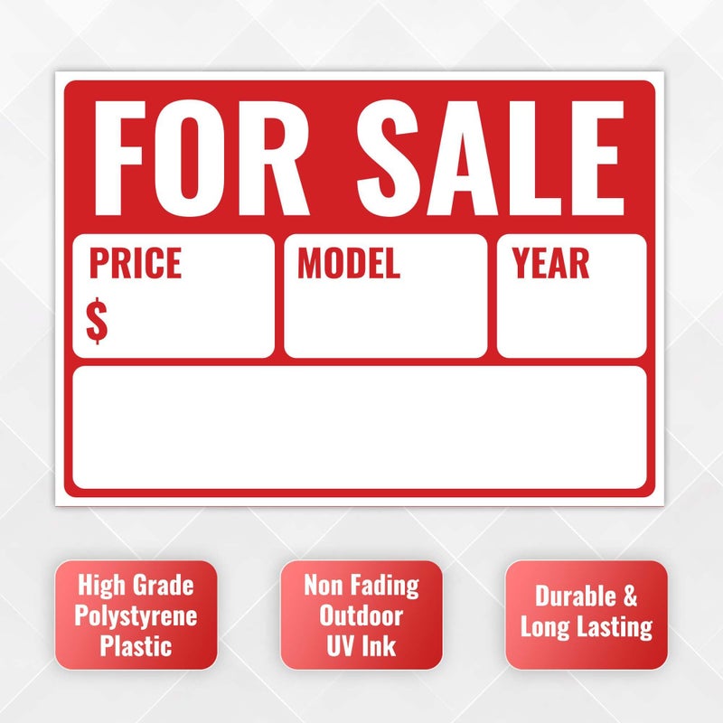 Venicor 2PC For Sale Sign Car, 14 Inches by 10 Inches - 20 mil Polystyrene Plastic - Car For Sale Signs For Vehicles Window Boat - Image 3