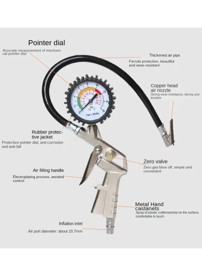 مسدس هواء لنفخ الكفرات مع مقياس ضغط 220 PSI – جهاز قياس وتعبئة إطارات بالهواء المضغوط - Image 3