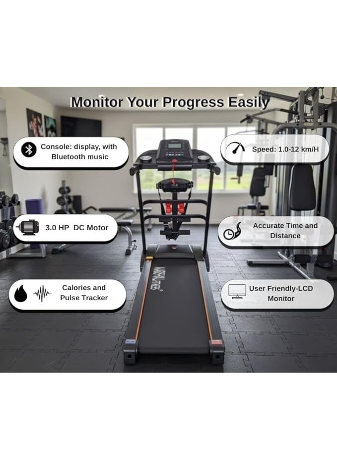 Marshal Fitness MFT-176-4 Foldable Walking Pad Treadmill 3.0HP | Manual 3-Level Incline | Bluetooth Treadmill with Dumbbells & Twister Disc | Compact Home Workout Machine - Image 3