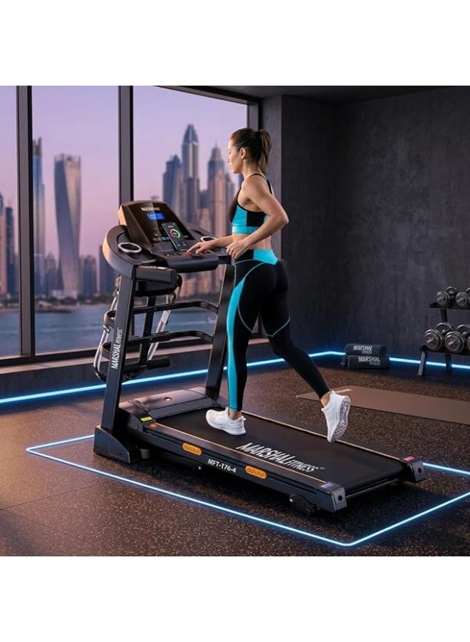 Marshal Fitness MFT-176-4 Foldable Walking Pad Treadmill 3.0HP | Manual 3-Level Incline | Bluetooth Treadmill with Dumbbells & Twister Disc | Compact Home Workout Machine - Image 4