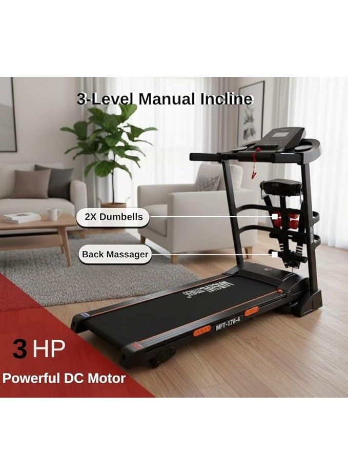 Marshal Fitness MFT-176-4 Foldable Walking Pad Treadmill 3.0HP | Manual 3-Level Incline | Bluetooth Treadmill with Dumbbells & Twister Disc | Compact Home Workout Machine - Image 2