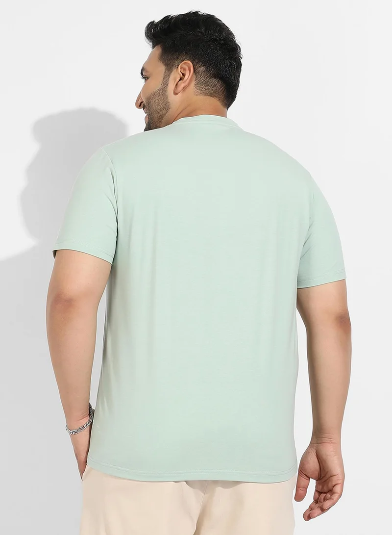 Instafab Plus Instafab Plus Men's Sage Green Basic Plus-Size Fit T-Shirt For Casual Wear | Crewneck | Short Sleeve | Pull On Closure | Cotton T-Shirt Crafted With Comfort Fit For Everyday Wear