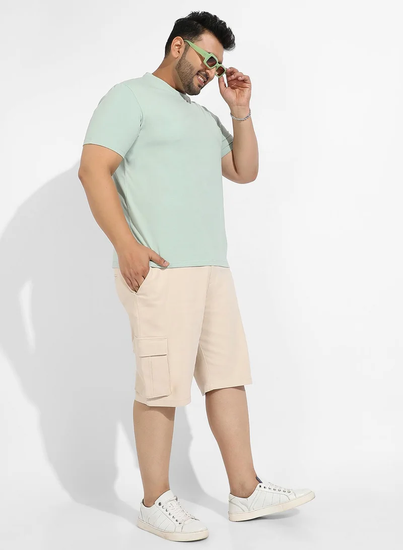Instafab Plus Instafab Plus Men's Sage Green Basic Plus-Size Fit T-Shirt For Casual Wear | Crewneck | Short Sleeve | Pull On Closure | Cotton T-Shirt Crafted With Comfort Fit For Everyday Wear