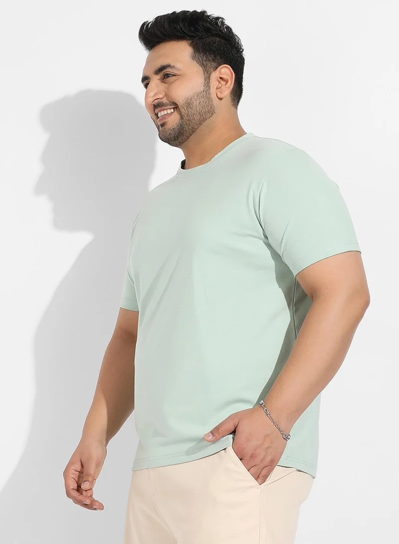 Instafab Plus Instafab Plus Men's Sage Green Basic Plus-Size Fit T-Shirt For Casual Wear | Crewneck | Short Sleeve | Pull On Closure | Cotton T-Shirt Crafted With Comfort Fit For Everyday Wear