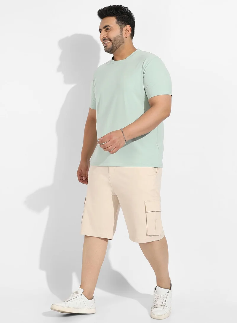 Instafab Plus Instafab Plus Men's Sage Green Basic Plus-Size Fit T-Shirt For Casual Wear | Crewneck | Short Sleeve | Pull On Closure | Cotton T-Shirt Crafted With Comfort Fit For Everyday Wear