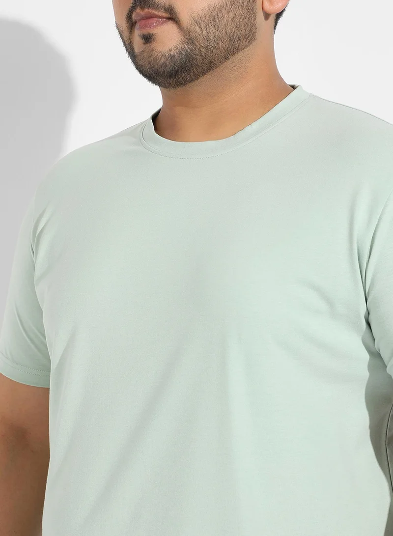 Instafab Plus Instafab Plus Men's Sage Green Basic Plus-Size Fit T-Shirt For Casual Wear | Crewneck | Short Sleeve | Pull On Closure | Cotton T-Shirt Crafted With Comfort Fit For Everyday Wear