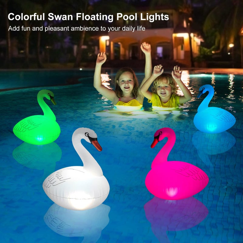 Goallim Swan Floating Pool Lights Solar 4 PK, Inflatable IP68 Waterproof Auto Color Changing Led Glow Swan Pool Lights, Bright Solar Swan Pool Light Accessories for Pathway Yard Party Decor - Image 4