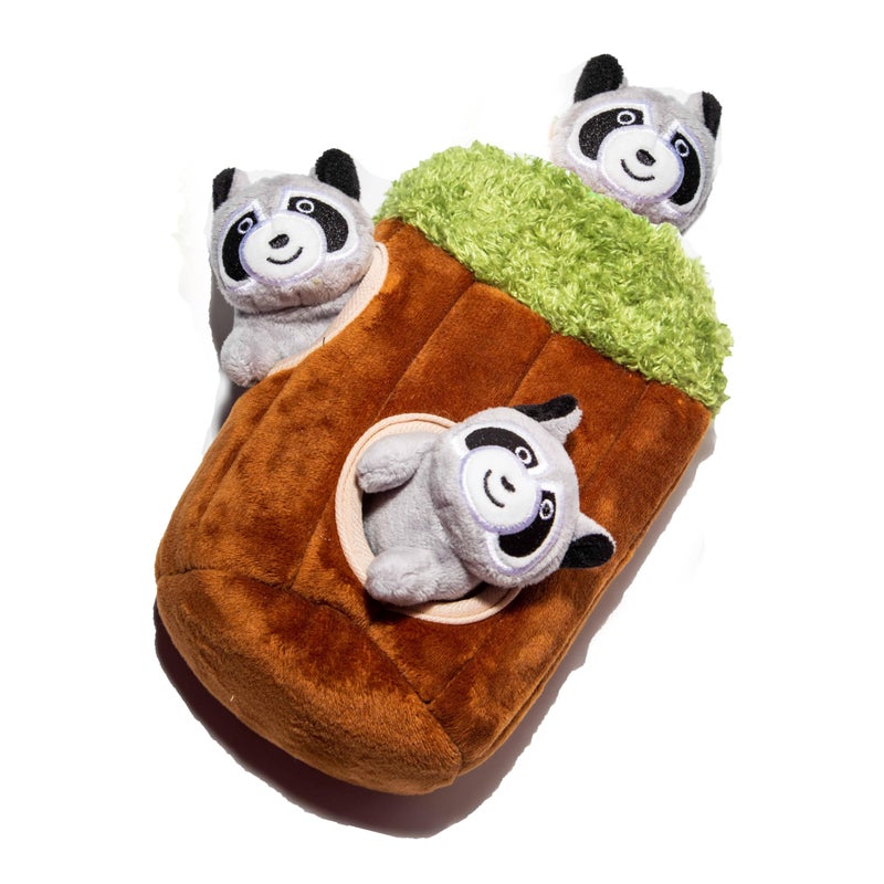 Glow Pups Hide and Seek Dog Toy Plush Raccoon in Tree Squeaky Interactive Fun Promotes Mental Stimulation Keeps Dog Entertained Easy To Clean Small Forest Animal Plush Toy Raccoon in Tree Small - Image 2