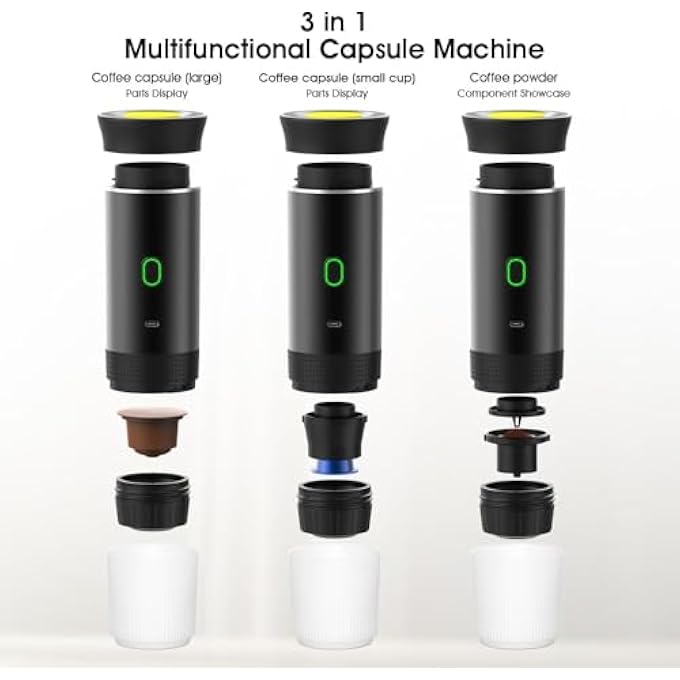 إل&إي ماكينة صنع قهوة إسبريسو كهربائية محمولة من هيلي مع تسخين ذاتي لمدة 35 دقيقة، وماكينة صنع قهوة صغيرة للسفر بالسيارة مع بطارية 8500 مللي أمبير/ساعة، متوافقة مع كبسولات القهوة المطحونة للاستخدام المنزلي والمكتب، باللون الأسود - Image 3