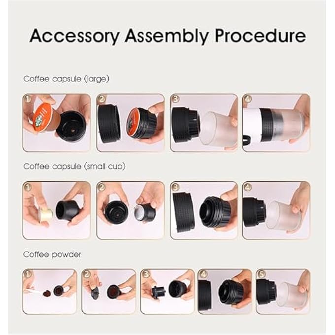 إل&إي ماكينة صنع قهوة إسبريسو كهربائية محمولة من هيلي مع تسخين ذاتي لمدة 35 دقيقة، وماكينة صنع قهوة صغيرة للسفر بالسيارة مع بطارية 8500 مللي أمبير/ساعة، متوافقة مع كبسولات القهوة المطحونة للاستخدام المنزلي والمكتب، باللون الأسود - Image 5