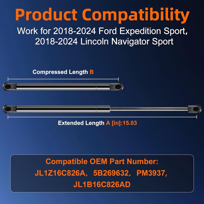 Euplokeer Qty(2) Hood Strut Lift Support Compatible with 2018-2024 Ford Expedition Sport Utility, 2018-2024 Lincoln Navigator Sport Utility Bonnet Shock Strut Replace OE# JL1Z16C826-A All environment compatible - Image 2