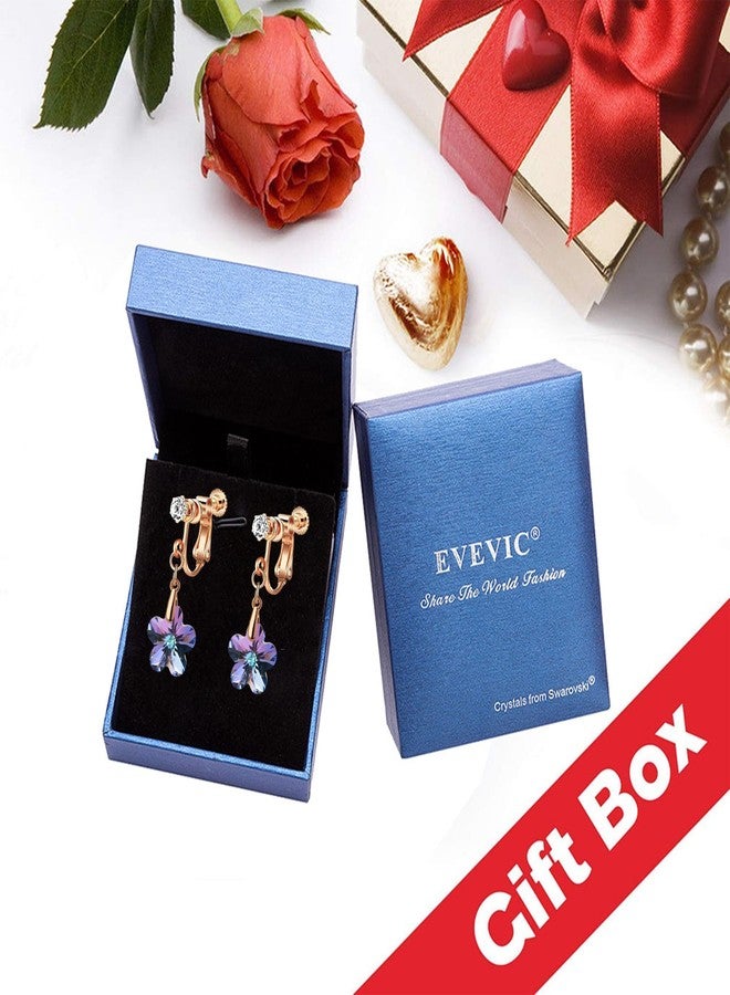 EVEVIC Austrian Crystal Flower Drop Clip On Earrings for Women Non Pierced 14K Rose Gold Plated Hypoallergenic Dangle Earring Jewelry (Vitrail Light) - Image 5