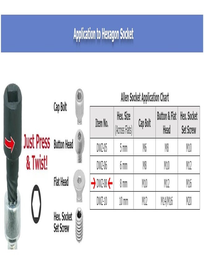 ENGINEER Screw extractor for hexagon socket screws (8 mm Allen screw) DWZ-08, 29mm length. Works with socket wrench handle. Made in Japan - Image 5