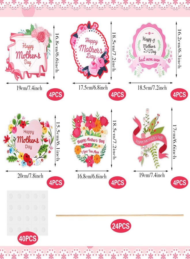 Rotatingpals 24 Pcs Happy Mother's Day Party Centerpiece Sticks Best Mom Love You Table Decorations Pink Flowers Table Toppers for Mother's Day Party Decoration Supplies Cake - Image 3