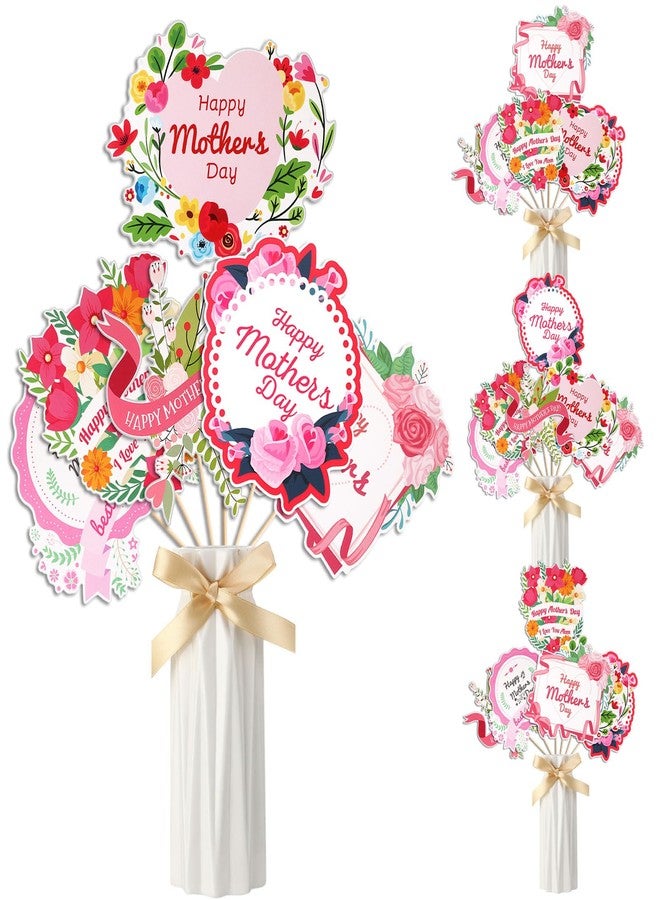 Rotatingpals 24 Pcs Happy Mother's Day Party Centerpiece Sticks Best Mom Love You Table Decorations Pink Flowers Table Toppers for Mother's Day Party Decoration Supplies Cake - Image 1