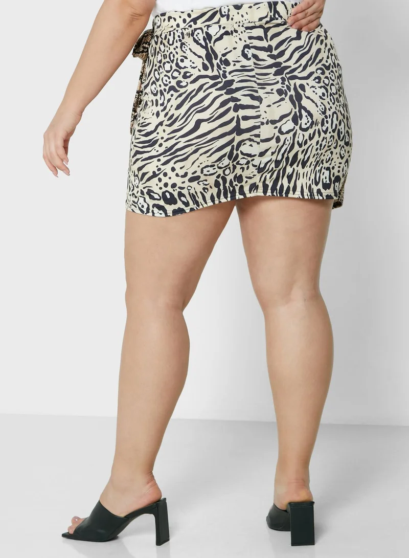 I Saw It First Curve Stone Plus Size Spliced Print  Wrap Front Skirt